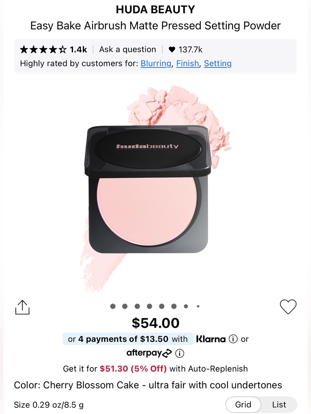 Huda beauty easy bake airbrush matte pressed setting powder -cherry blossom cake